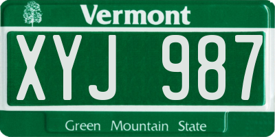 VT license plate XYJ987