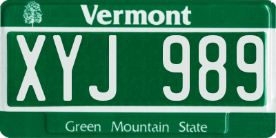 VT license plate XYJ989