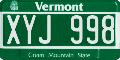 VT license plate XYJ998