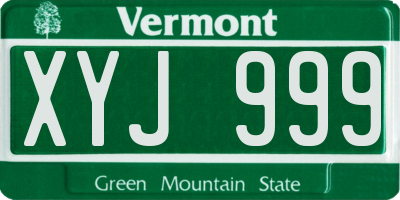 VT license plate XYJ999