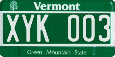 VT license plate XYK003