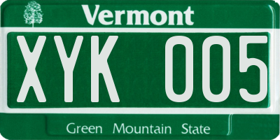 VT license plate XYK005