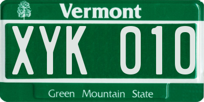 VT license plate XYK010