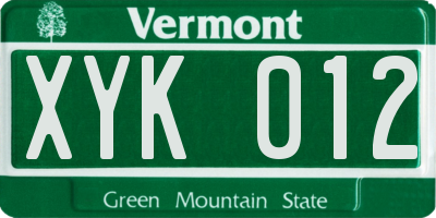 VT license plate XYK012