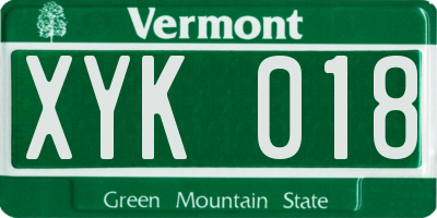 VT license plate XYK018