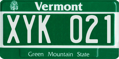 VT license plate XYK021