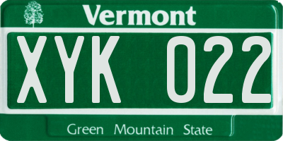 VT license plate XYK022