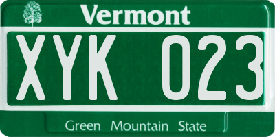 VT license plate XYK023