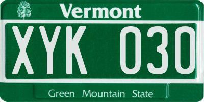 VT license plate XYK030