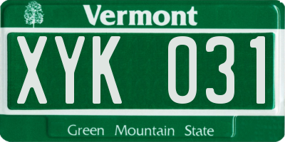 VT license plate XYK031