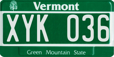 VT license plate XYK036