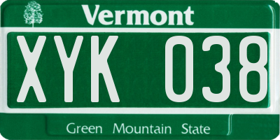 VT license plate XYK038