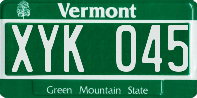 VT license plate XYK045