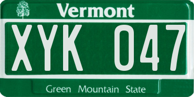 VT license plate XYK047