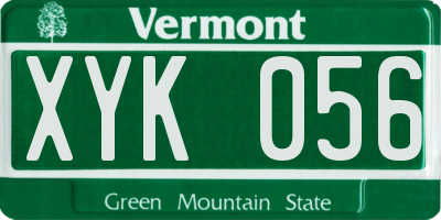 VT license plate XYK056
