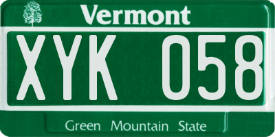 VT license plate XYK058