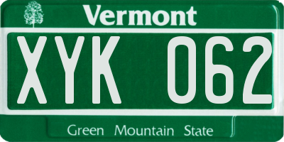 VT license plate XYK062