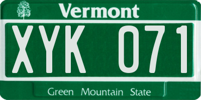 VT license plate XYK071