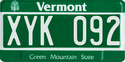 VT license plate XYK092