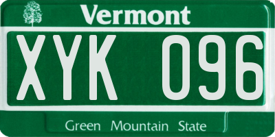 VT license plate XYK096