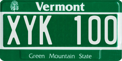 VT license plate XYK100