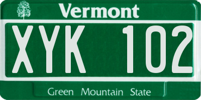 VT license plate XYK102