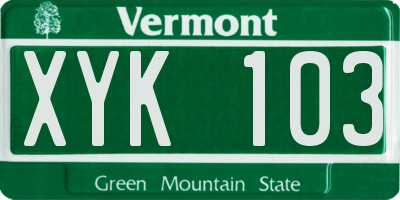 VT license plate XYK103