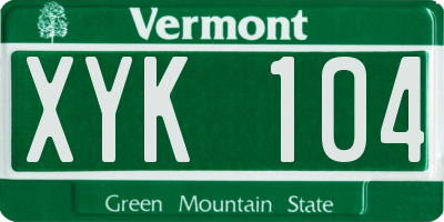 VT license plate XYK104