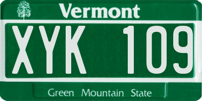 VT license plate XYK109