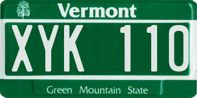 VT license plate XYK110
