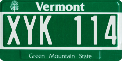 VT license plate XYK114
