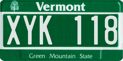 VT license plate XYK118