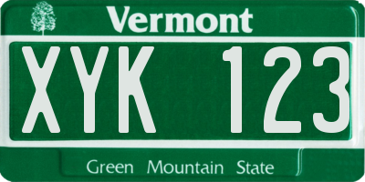VT license plate XYK123