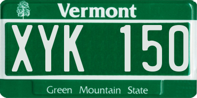 VT license plate XYK150