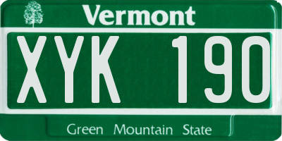 VT license plate XYK190