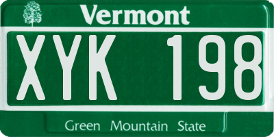 VT license plate XYK198