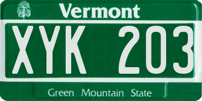 VT license plate XYK203