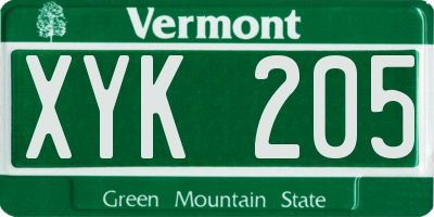VT license plate XYK205