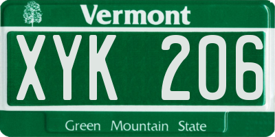 VT license plate XYK206
