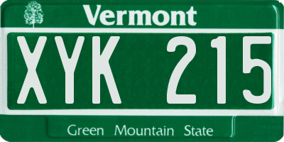 VT license plate XYK215