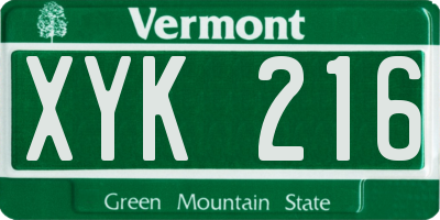 VT license plate XYK216