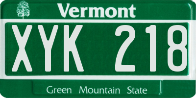 VT license plate XYK218