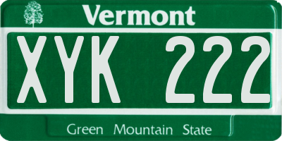 VT license plate XYK222