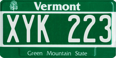 VT license plate XYK223