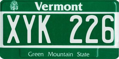 VT license plate XYK226
