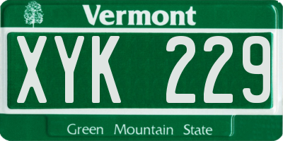 VT license plate XYK229