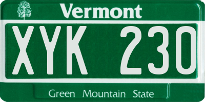 VT license plate XYK230