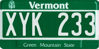 VT license plate XYK233