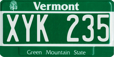 VT license plate XYK235