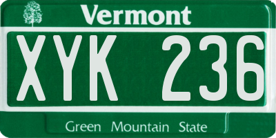 VT license plate XYK236
